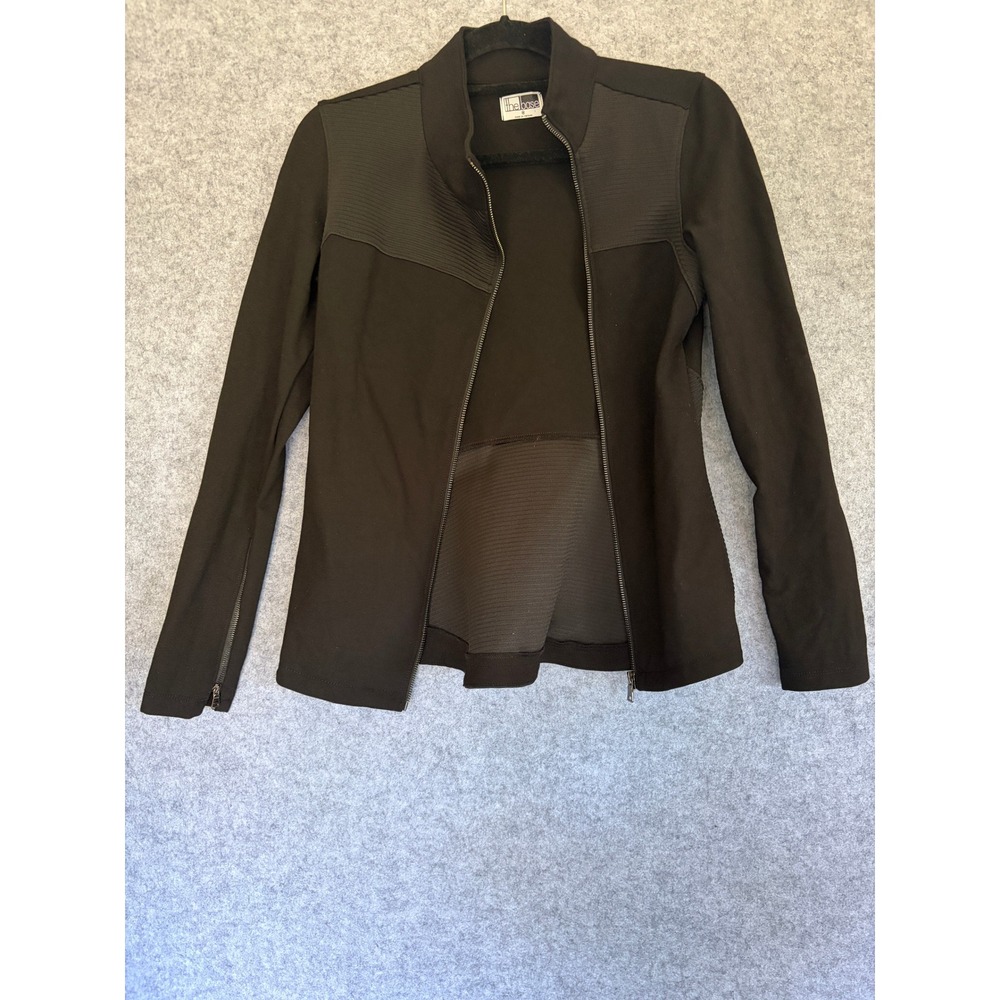 The Base Womens Black Asymmetrical Zip Moto Jacket Ribbed Panel Size Medium